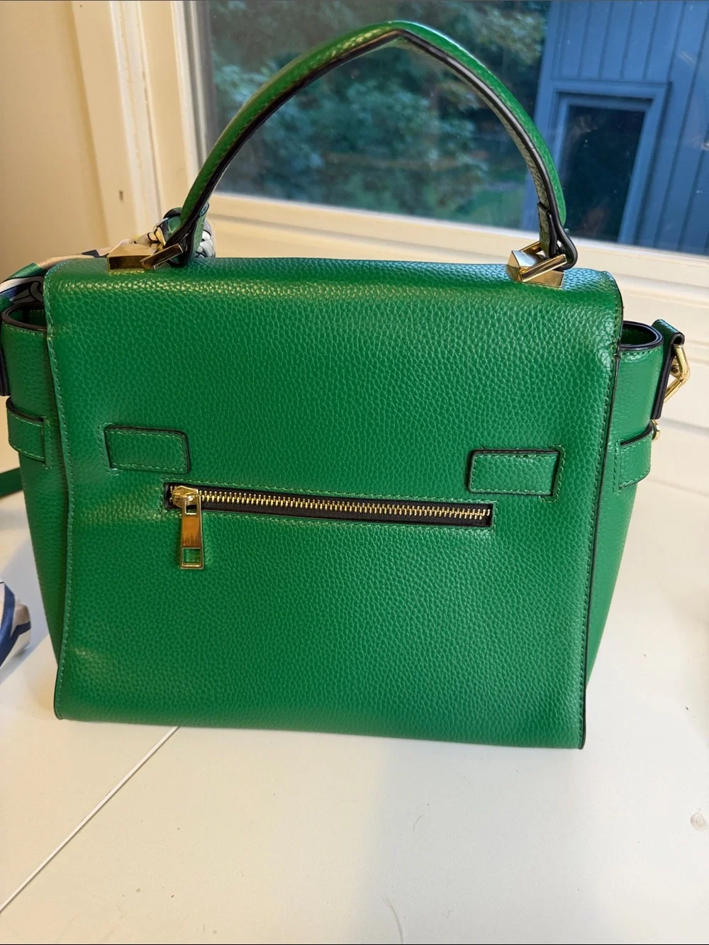 ALDO Kelly Green Top Handle Satchel Bag Gold Padlock Hardware with Scarf